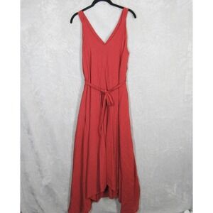 Mia Joy Women's Large Red Sleeveless V Neck Maxi Dress Belt Boho Comfort